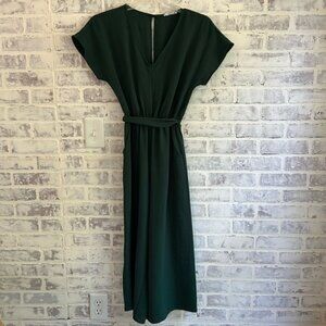 First Love by Lovelyn Jumpsuit, Women’s Small Pantsuit Green Pockets V-Neck EUC